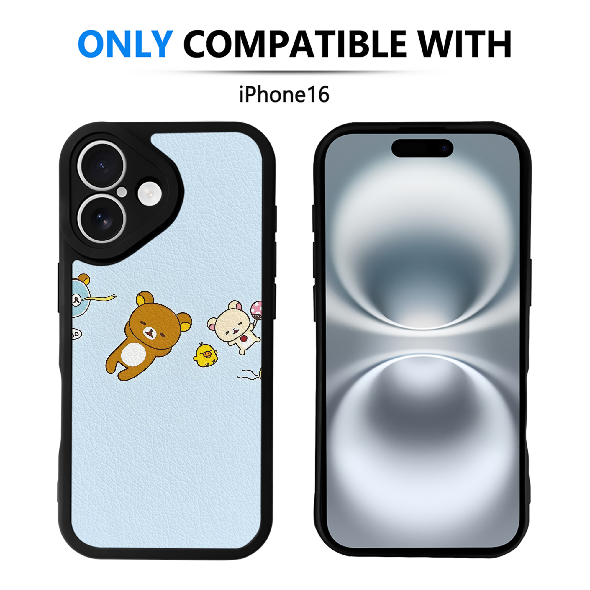 （画像用） リラックマ リラックマ キイロイトリ Rilakkuma Korilakkuma Kiiroitori 【iPhone 16シリーズ対応】シリコンスマホケース（レザー調） 材質：シリコン